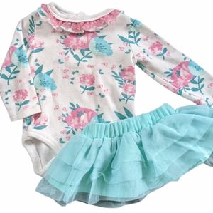 Floral onesie/bodysuit and blue tutu outfit